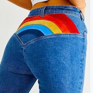 Free people Flare Jeans with rainbow Suede back